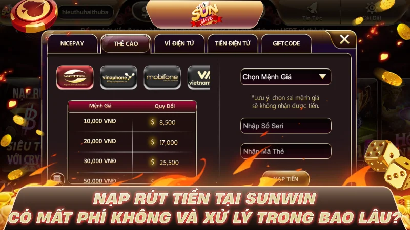 REVIEW SUNWIN: ĐIỂM NỔI BẬT KHIẾN NGƯỜI CHƠI CHÚ Ý Nạp rút tiền tại SUNWIN có mất phí không và xử lý trong bao lâu?