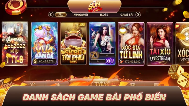 Danh sách game bài phổ biến